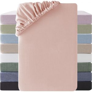 Drap Housse 180x200 Coton,Poches &Eacute;lastiques De 30 Cm,100% Coton Lav&eacute; Texture Similaire &Agrave; Celle Du Lin Stone Washed Confortable Respirant Drap-Housse,Rose Poussi&egrave;re - Neuf