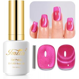 Vernis Semi Permanent Magnétique, 15ml Chaud Rose Cristal Pailleté Cat Eye Vernis Gel Uv Avec Aimant Cateye Gel Nail Polish Holographique Glitter Galaxy Vernis À Ongles Gels Nail Art Kit - Neuf