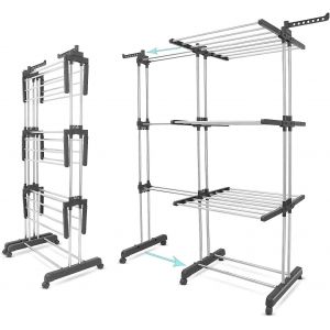 KGABERY-Séchoir À Linge Pliable Avec 6 Ailes Sur 4 Niveaux,Etendoir Linge Intérieur,Taille 89x66x178 Cm,Séchoir Linge Stable - Neuf
