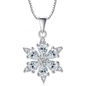 1 Pcs Femme Argent Fin 925,Collier En Forme De Flocon De Neige Hypoallerg&eacute;nique Pour Aime M&egrave;re Soeur Cadeau Mariage Anniversaire,Avec La Bo&icirc;te Cadeau Bleu-Rose - Neuf