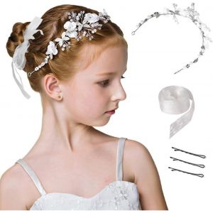 Kalvd-Princesse Blanche Fleur Couvre-Chef Robe De Cheveux De Perle Cristal De Mari&eacute;e,Accessoire Mariage Femme F&ecirc;te Anniversaire,Accessoires De Cheveux De Mariage Pour Les Filles - Neuf