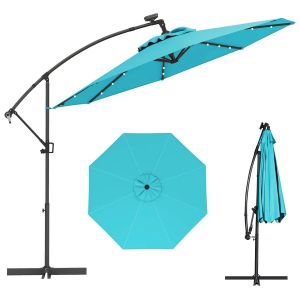 Parasol D&eacute;port&eacute; 3m Rotatif 360&deg; Avec 24 Lumi&egrave;res Led Solaires Ambiance Cosy En Aluminium Vert Helloshop26 20_0013015 - Neuf