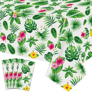 4 Paquets Nappe Luau Hawaïenne Nappe Tropical Palm Leaves Housse De Table Rectangulaire En Plastique Jetable Hawaii Nappe D'anniversaire Aloha Summer Beach Pool Kids Fournitures Pour Fêtes - Neuf