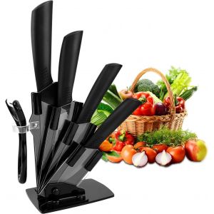 Eryi-Couteau Ceramique Cuisine, Couteaux En Céramique Couteaux De Cuisine (6"" Couteau Chef, 5"" Couteau Utilitaire, 4"" Couteau À Fruits, 3"" Couteau À Éplucher, Éplucheur Pour Fruit Et Légume) - Neuf