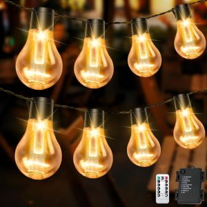 Aiou-Guirlande Lumineuse D'extérieur Avec Batterie Minuterie 9 M,12 Ampoules A60 Led,Télécommande,Avec 8 Modes,Ip64,Pour Intérieur De Noël,Fenêtre,Escaliers,Jardins,Pavillons,Mariages - Neuf