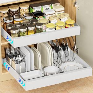 2 Pcs Tiroir Coulissant Cuisine,Tiroir Telescopique Cuisine,Organisateur Coulissant,Pas Besoin De Percer Ni De Clouer,Organisateur Tiroir Cuisine (Blanc, 32-52Cm)[APP8809230] - Neuf