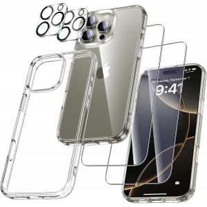 Eryi-Pour Iphone 16 Pro Coque - Coque Pour Iphone 16 Pro Case, 5 En 1 Kit Protection Cover,1 Coque & 2 Verre Trempé & 2 Caméra Arrière Protecteur - Transparent - Neuf