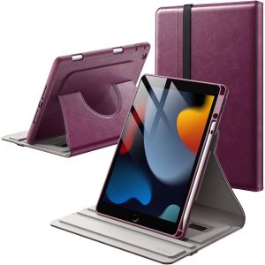 Coque Rotatif pour iPad 9/8/7 (10,2 Pouces, Mod&egrave;le 2021/2020/2019, 9&iquest;/8&iquest;/7&iquest; G&eacute;n&eacute;ration) avec Porte-Stylet, Rotation &agrave; 360 Degr&eacute;s en Cuir PU Folio Housse de Protection (Rose Violet) - Neuf