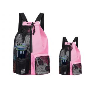 Lot de 2 sacs de plage, de natation et de sport en filet avec cordon de serrage - Rose - Neuf