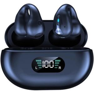 KALANKA-Bluetooth 5.3 Écouteurs Oreille Ouverte Open Ear Clip-on IPX5 Imperméable Annulation de Bruit Commande Tactile Microphone LED Affichage de Puissance avec Boîtier de Charge (Noir 2) - Neuf