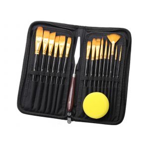 Ensemble De 15 Pinceaux Pour Peinture &Agrave; L'huile Et Aquarelle, Avec &Eacute;ponge Et Grattoir - Neuf