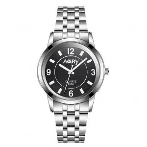 Nary &Agrave; La Mode Hommes Femmes Affaires Bracelet En Acier &Eacute;tanche Montre-Bracelet &Agrave; Quartz (Cadran Noir / Hommes) - Neuf