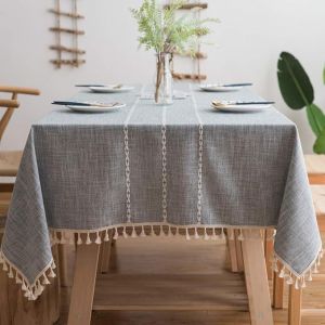 Nappe Carr&eacute;e En Coton &Agrave; Pompons (Gris Tendance, Carr&eacute;e, 140 X 140 Cm), Nappe Moderne Lavable Pour La D&eacute;coration De Table De Cuisine - Neuf