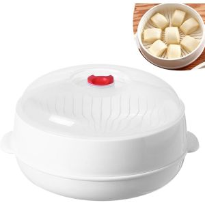 Subzonal-Cuiseur Vapeur Micro-Ondes Avec Couvercle R&eacute;glable, Cuit Vapeur L&eacute;gumes R&eacute;sistant Rond 25x25x14cm, R&eacute;cipient Stockage Aliments Chaleur Chauffant Cuisine Pour Raviolis Riz ?ufs P&acirc;tes (Unique - Neuf