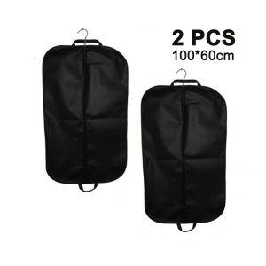 Lot de 2 housses à vêtements respirantes avec fermeture éclair ¿ Noires, anti-poussière et anti-mites, pour le voyage et le rangement, 100 x 60 cm - Neuf