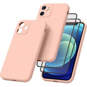Kal-Coque Pour Iphone 12 Mini 5.4U201d Avec 2 Pieces Verres Trempés, Étui En Silicone Avec Doublure En Microfibre Souple, Conception Spéciale De Bord Droit - Neuf
