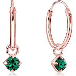 Kal-&reg; Boucles D'oreilles Petites Cr&eacute;oles En Argent 925 Plaqu&eacute; Or Rose & Pendentif 3 Mm Cristaux Swarovski&reg; Elements Ronds - &Eacute;paisseur 1.2 Mm - Diam&egrave;tre: 12 Mm - Choix De Diff&eacute;rentes Couleurs - Neuf