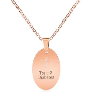 Kal-Collier D'alerte M&eacute;dicale Avec Gravure Gratuite Et Pendentif Ovale U2013 Bijou M&eacute;dical &Eacute;tanche Pour Diab&egrave;te, Hommes Et Femmes Ya4674 - Neuf