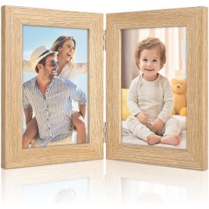 Cadre Photo Double De 15,2 X 10,2 Cm En Bois Avec Charnières Pliantes Et Verre Haute Transparence,Cadre Photo Pliable Pour Famille,Mariage,Famille,Bébé - Neuf