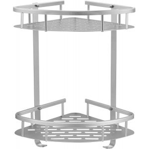 TIANYI-Etagere Douche sans Percage d'angle - Etagere Salle de Bain sans Percage Angle - Adhesif &Eacute;tag&egrave;re Rangement Salle de Bain, Murale, Aluminium, 2 Niveau Organisateur Salle de Bain Argent Mat - Neuf