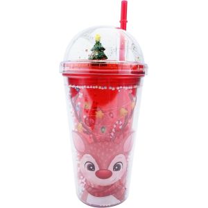 SJZG-Gobelet &Agrave; Eau De No&euml;l Pour Enfants,Bouteille Avec Paillet&eacute; Et Couvercle Motif Bonhomme De Neige De No&euml;l,Tasse De Voyage D'Eau R&eacute;utilisable &Agrave; Double Paroi,450Ml Tasse &Agrave; Caf&eacute; Rouge Pour F&ecirc;te Cadea - Neuf