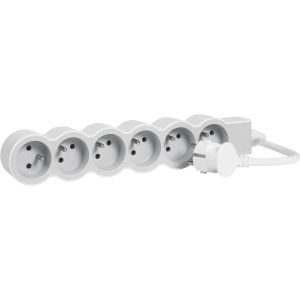 | Rallonge Multiprise Extra-Plate, 6 Prises 2P+T Avec Terre, Cordon 3M Blanc Et Gris Clair, 1 Prise &Agrave; 90&deg; Pour Chargeur Volumineux[DYB980018] - Neuf