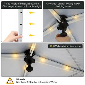 3x3m Tonnelle Pliante &Eacute;tanche Stable, Tonnelle De Jardin Exterieur Anti-Uv, Sac De Transport Gris - Neuf