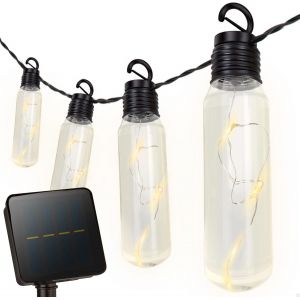 KAL-Guirlande Lumineuse Solaire D'Extérieur 10 Ampoules Led, 50 Lumières, Lumière Chaude, 1,8 M De Lumière Et 3,8 M De Câble, Recharge Solaire Avec Piquet, Étanchéité Ip44, Bouton Et Mode On, Off - Neuf