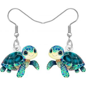 Kal-Boucles D'oreilles Pendantes En Forme De Tortue De Mer Bleue, Peinture Artistique En Acrylique, Bijoux D'animaux Oc&eacute;aniques, Bijoux Pour Femmes, Cadeaux Pour Femmes, Accessoires Fantaisie - Neuf