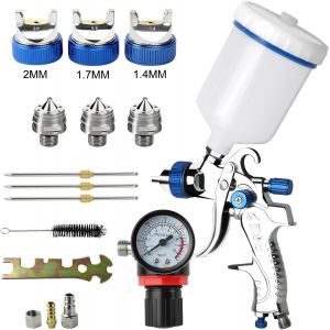 CHECARZHN--NO1-Hvlp Professionnel 600Cc Avec 3 Buses 1,4Mm 1,7Mm 2,0Mm, Pistolet À Pulvérisation À Alimentation Par Gravité Avec Régulateur D'Air Pour La Peinture De Meubles Automatiques - Neuf