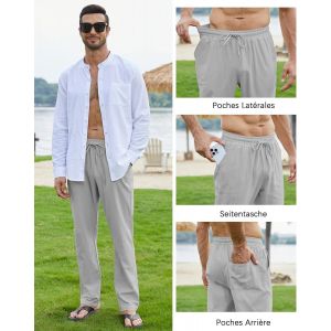 Tzf-Pantalon Coton Lin Homme Décontractés De Plage Léger Été Casual Yoga Pants Avec Cordon Elastique Grande Taille - Neuf