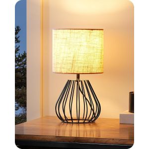 Lampe De Chevet Avec Abat-Jour En Lin Beige Et Base Noir M&eacute;tallique En Forme De Goutte, E14 Ampoule Led Incluse De 2700k Blanc Chaud, Lampe De Table Moderne Pour Chambre, Bureau, Salon - Neuf