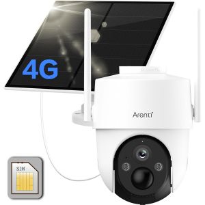 4G Lte Wireless Outdoor Surveillance Camera, Sim-Solar Panel, 355° Ptz Solar Camera Battery 10400Mah, Two-Way Audio, Color Night Vision, Human Pir Detection - Neuf