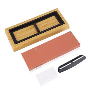 Couteau Pierre À Aiguiser 3000 8000 Grain Rouge Blanc Socle En Bois Double - Neuf