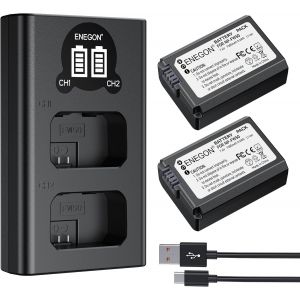 Batteries NP-FW50¿2x1300mAh¿ Rechargeables et Chargeur LCD Intelligent USB Compatible avec Sony Alpha ZV-E10,A6500,A6400,A6300,A6000,A7,A7S,A7S II,A5100,A5000,et Sony NEX Série 3/5/7 - Neuf