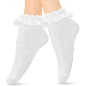 1 Paire De Chaussettes À Volants En Dentelle Avec Volants Forme C?ur Chaussettes Coton Élastique Pour Princesse Fée Gothique Jolie Robe Pour Femme Fille Costume D'écolière Couleur Unie - Neuf