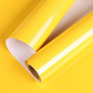 Cmwx-Papier Adhesif Pour Meuble Cuisine Jaune Brillant 40cmx5m Imperméable Rouleau Adhesif Pour Meuble Enfant Placard Bureau Vinyle Adhesif Jaune Uni Papier Peint Adhesif Mural Chambre Enfant - Neuf