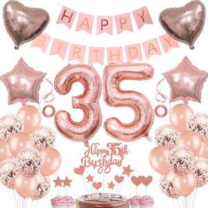 Décoration 35E Anniversaire Femme - Gâteau, Cadeau, Ballon Or Rose Pour 35 Ans - Neuf