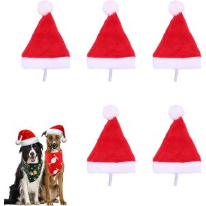 Lot De 5 Chapeaux De Noël Pour Chat, Chapeau De Noël Pour Chien, Chapeau Pour Animal De Compagnie Avec Bande Élastique, Accessoires Pour Chapeau De Noël Pour Chat - Neuf
