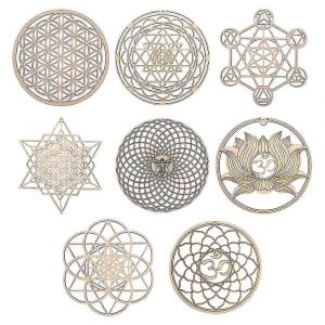 8pack 14cm Panneau Mural En Bois Fleur De Vie Forme Sous-Verre Bois Wall Art Diy Coaster Artisanat Fabrication Geo - Neuf
