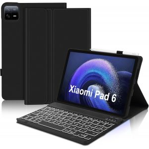 Clavier pour Xiaomi Pad 6/6 Pro 11"" 2023, Coque pour Xiaomi Pad 6 avec AZERTY Clavier R&eacute;tro-&eacute;clair&eacute; Bluetooth sans Fil Magn&eacute;tique pour Tablette Xiaomi Pad 6/6 Pro, Noir - Neuf