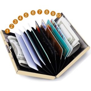 Lot de 2 porte-cartes de cr&eacute;dit RFID en m&eacute;tal pour hommes et femmes, coffret cadeau (dor&eacute;) - Neuf