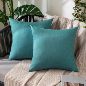 CAUC-Lot de 2 Taie d'oreiller Ext&eacute;rieure Imperm&eacute;able en Polyester Doux avec Surface Hydrofugfe Housse de Coussin de Jardin D&eacute;coratif pour Salon Chambre 45x45cm Bleu Canard - Neuf