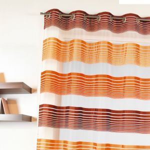 Voilage En Organza &Agrave; Fines Rayures Horizontales Marron Chocolat 140x240 Cm - Neuf