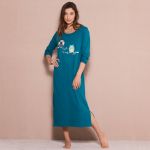 Chemise De Nuit Longue Manches Longues Motif &laquo;hiboux&raquo; - Blancheporte - Couleur Chemise de nuit longue - Taille Taille Unique
