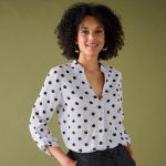 Blouse Col Tunisien Imprim&eacute; Pois, Cr&ecirc;pe - Blancheporte - Couleur Blouse - Taille Taille Unique