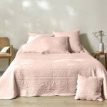 Couvre-lit uni style boutis Cassandre  - Housse De Coussin : 40x40cm - Rose - Colombine - Taille Housse de coussin : 40x40cm