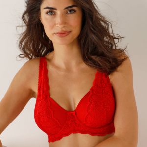 Soutien-gorge forme foulard en dentelle et tulle stretch Guspini - avec armatures - 85B - Rouge - Confidence Lingerie - Couleur Soutien-gorge avec armatures - Taille 85B