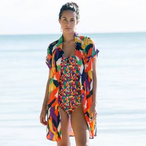 Robe De Plage Imprim&eacute;e, Cr&eacute;pon - Blancheporte - Couleur Robe courte - Taille 40