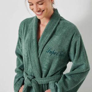 Peignoir mixte adulte &eacute;ponge bouclette col ch&acirc;le personnalisable - 42/44 - Vert - Colombine - Couleur Peignoir - Taille 42/44